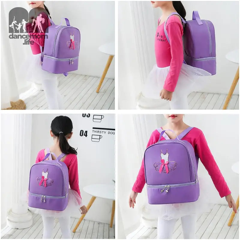 Ballet Dance Backpack for Little Girls Ballerina Purple Bag for Dance Toddler Dance Bag Gymnastics Latin Dance Yoga Tap Dance Jazz Storage Bag