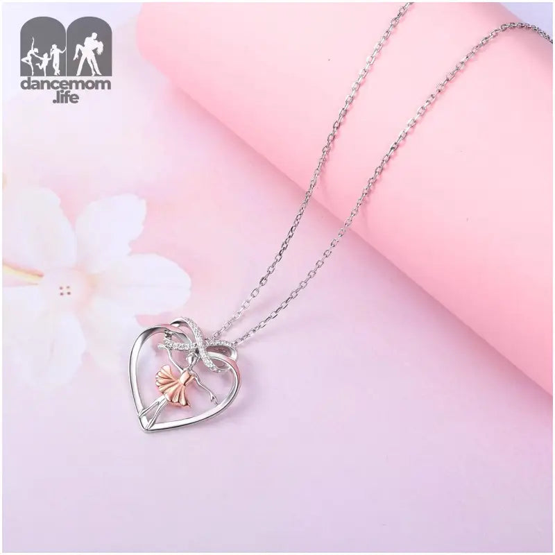 Ballet Dancer Necklace 925 Sterling Silver Heart Ballerina Infinity CZ Dance Recital Silhouette Jewelry for Women