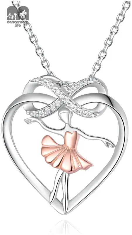 Ballet Dancer Necklace 925 Sterling Silver Heart Ballerina Infinity CZ Dance Recital Silhouette Jewelry for Women