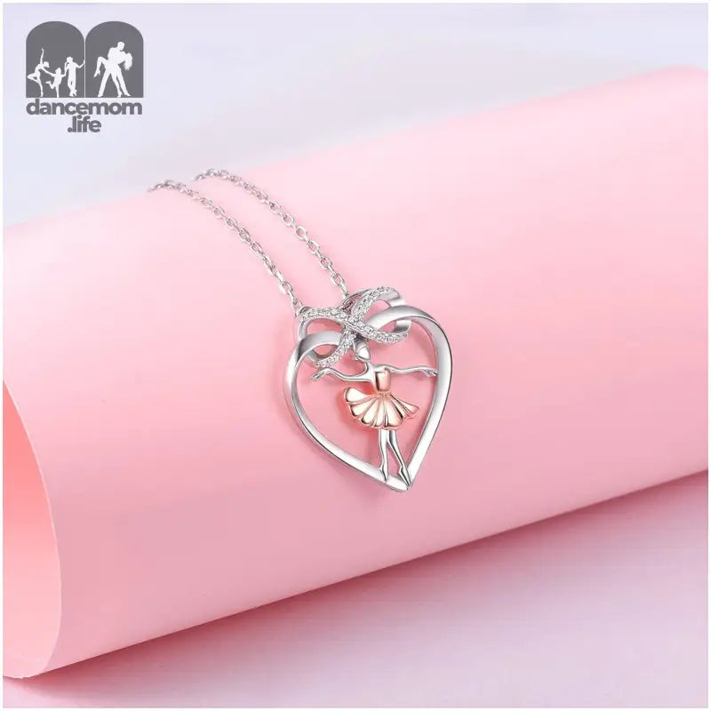 Ballet Dancer Necklace 925 Sterling Silver Heart Ballerina Infinity CZ Dance Recital Silhouette Jewelry for Women