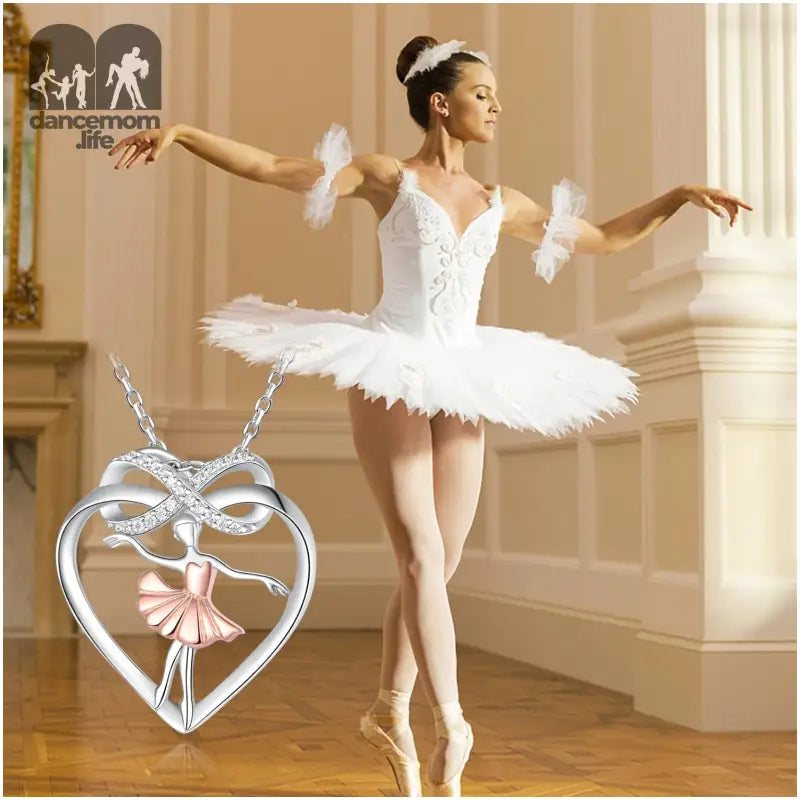 Ballet Dancer Necklace 925 Sterling Silver Heart Ballerina Infinity CZ Dance Recital Silhouette Jewelry for Women