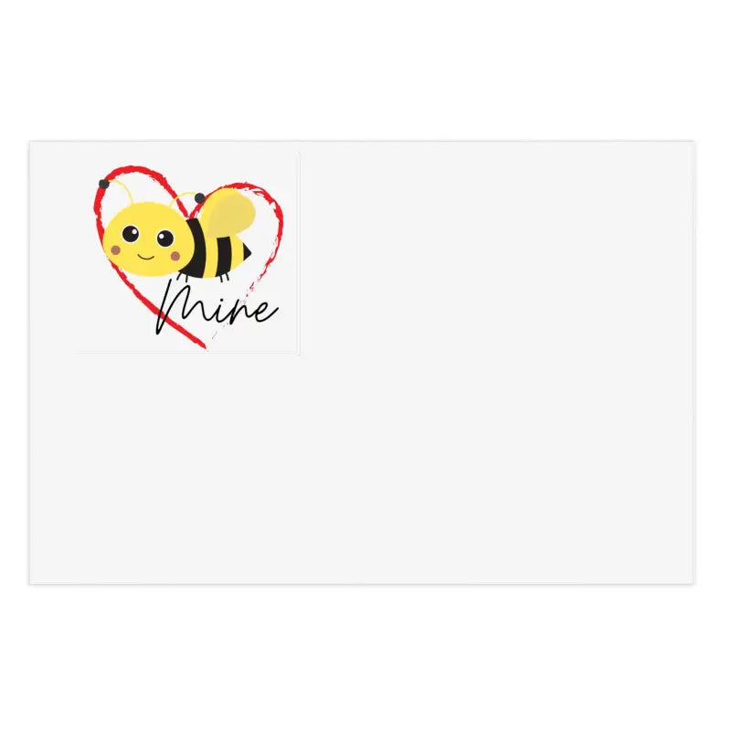 Cute cartoon bee inside a red heart outline with the word ’mine’ written below it.
