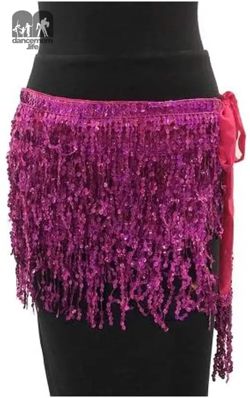 Belly Dancing Hip Skirt for Women - Belly Dance Hip Skirt - Tassel Scarf Sequin Wrap Skirt (Pink)