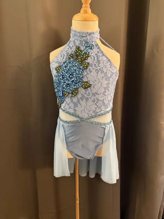Blue lace dance costume.