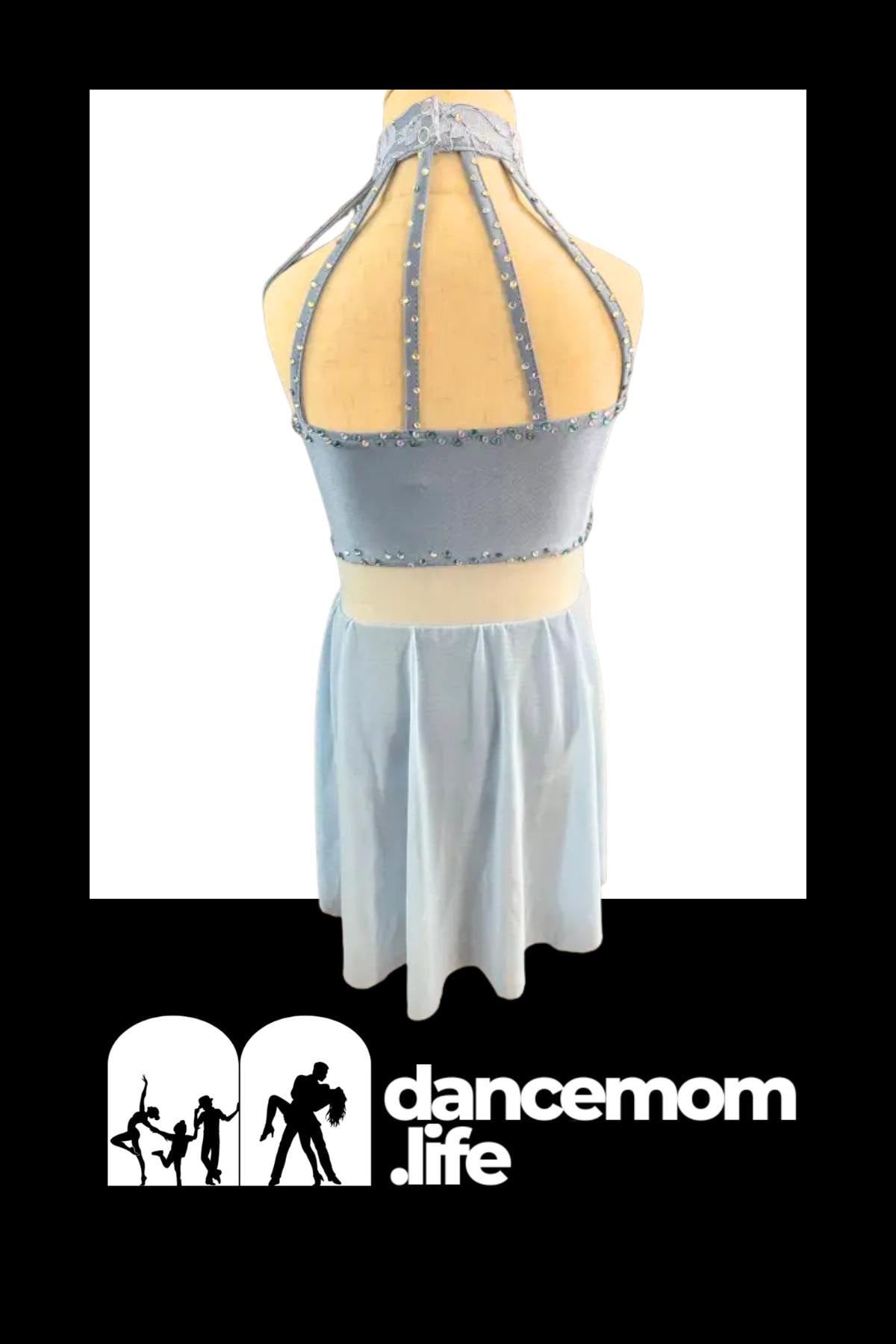 Blue Lace Flower Dance Costume | Child Small | Rhinestone Performance Dress for Lyrical & Contemporary - "Blue Blossom"