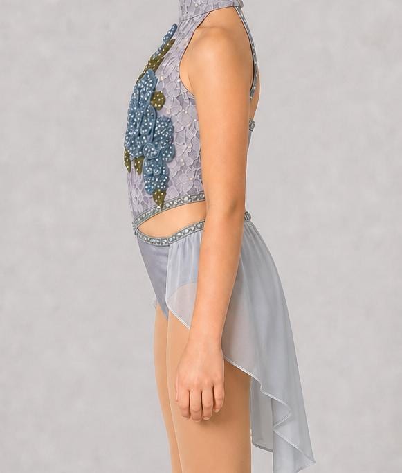 Blue Lace Flower Dance Costume | Child Small | Rhinestone Performance Dress for Lyrical & Contemporary - "Blue Blossom"