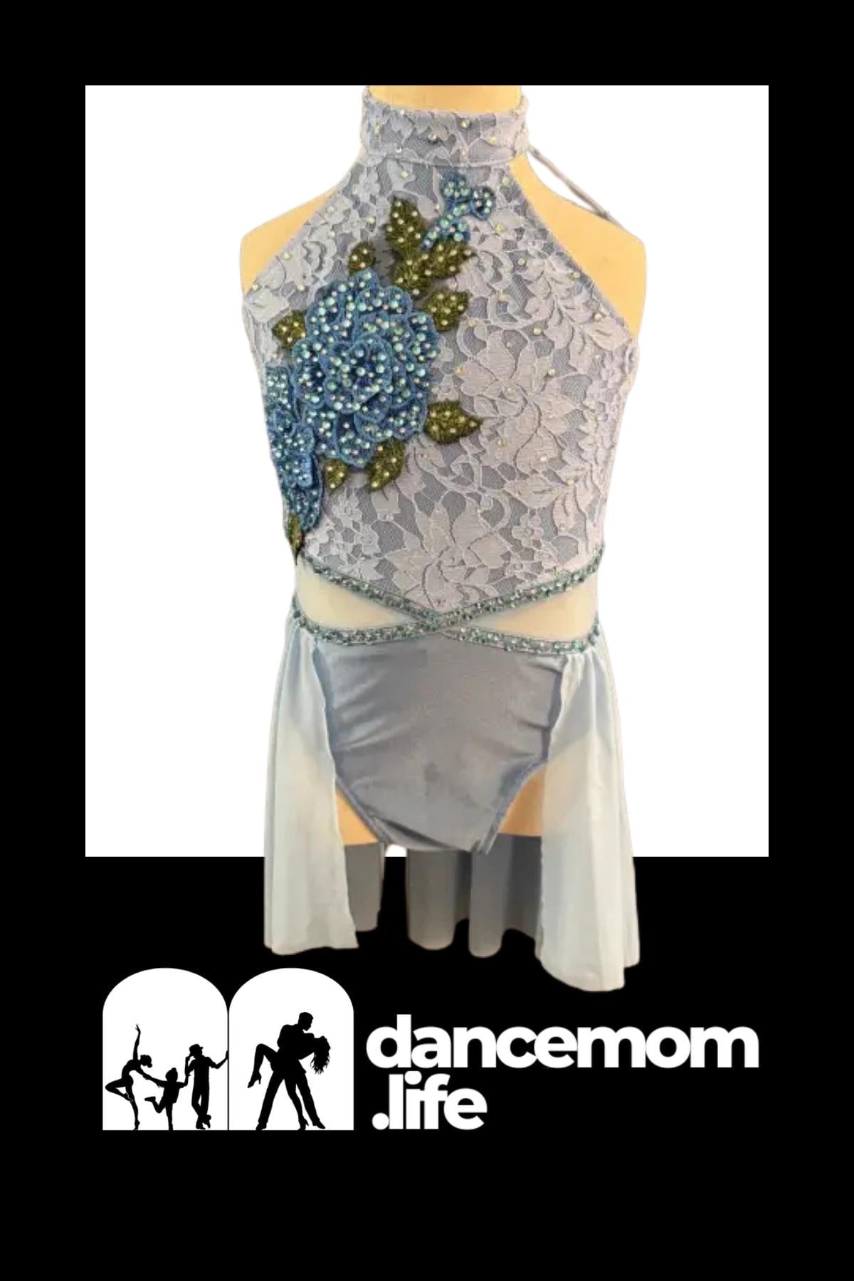 Blue Lace Flower Dance Costume | Child Small | Rhinestone Performance Dress for Lyrical & Contemporary - "Blue Blossom"