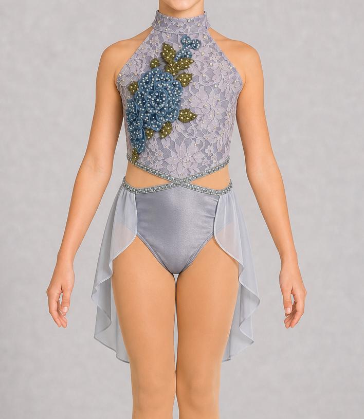 Blue Lace Flower Dance Costume | Child Small | Rhinestone Performance Dress for Lyrical & Contemporary - "Blue Blossom"