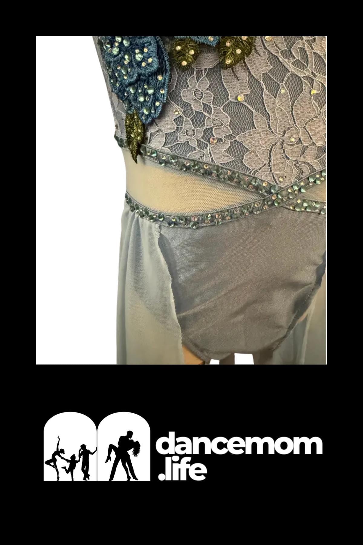 Blue Lace Flower Dance Costume | Child Small | Rhinestone Performance Dress for Lyrical & Contemporary - "Blue Blossom"