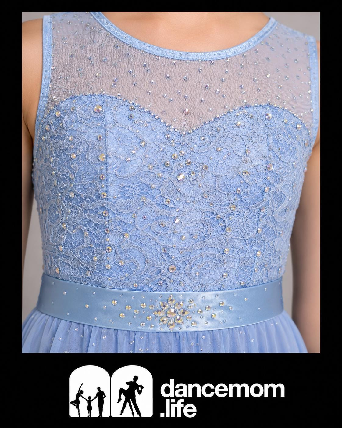 Blue Lace Lyrical Dance Costume Size 12 | Rhinestone Contemporary Competition Dress | Girls Solo Dance Costume - "Blue Serenity"
