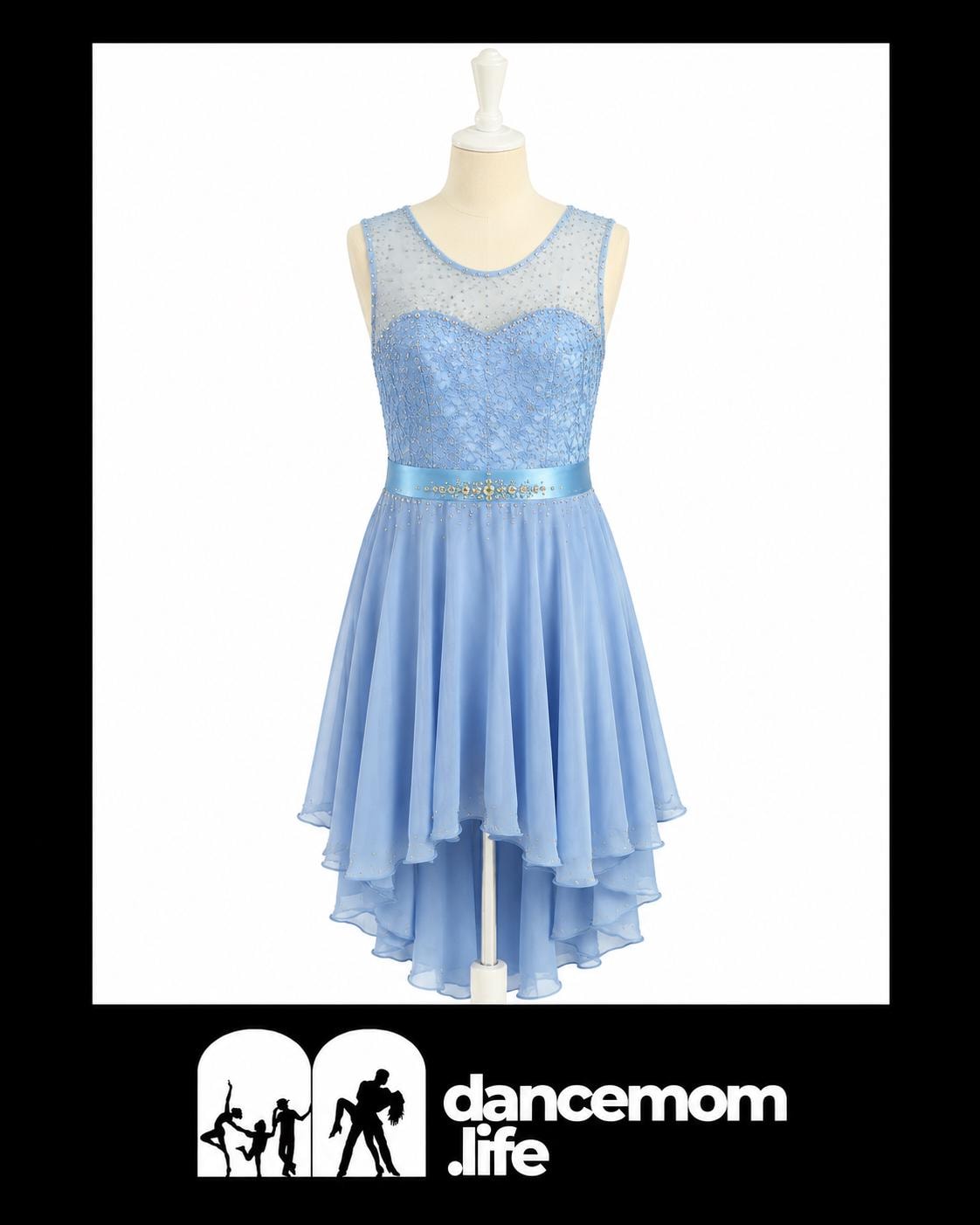 Blue Lace Lyrical Dance Costume Size 12 | Rhinestone Contemporary Competition Dress | Girls Solo Dance Costume - "Blue Serenity"