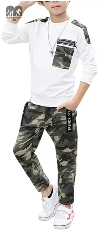 Boys 2 Pieces Set Long Sleeve Tops + Camouflage Pants Outfits Boys Clothes Set