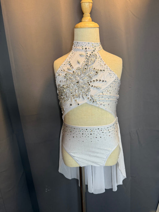 Celestial Grace – White Lyrical & Ballet Performance Costume - Child Small (Hand-Stoned)