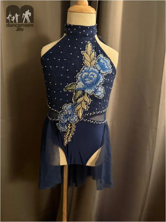 Navy blue floral dance costume.