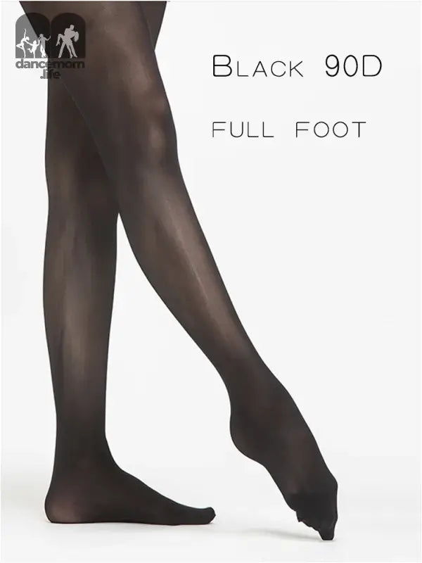 Black opaque tights or pantyhose shown on a leg form.