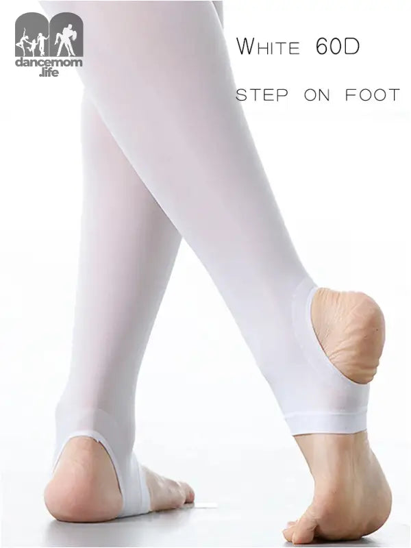 White dance tights with convertible foot openings.