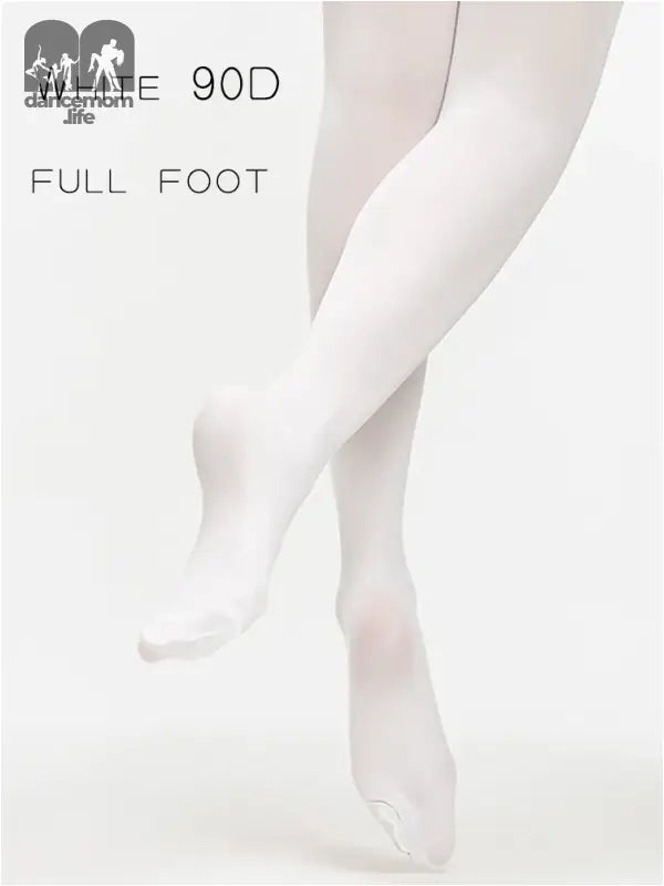 White ballet tights with full foot coverage.