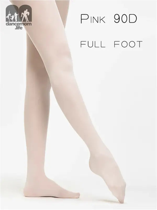 Pink ballet tights with full foot coverage.