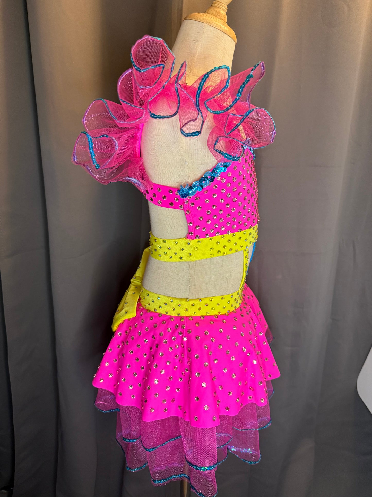 Cotton Candy Dream – Neon Pink, Yellow & Blue Tulle Dance Costume (Child Size 8)