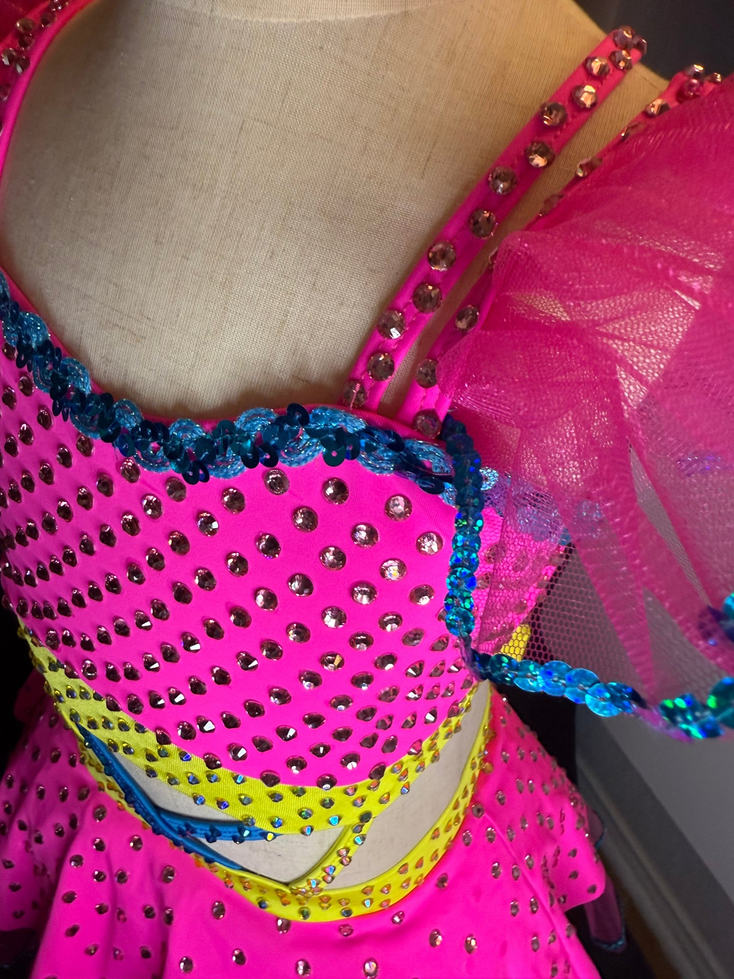 Cotton Candy Dream – Neon Pink, Yellow & Blue Tulle Dance Costume (Child Size 8)