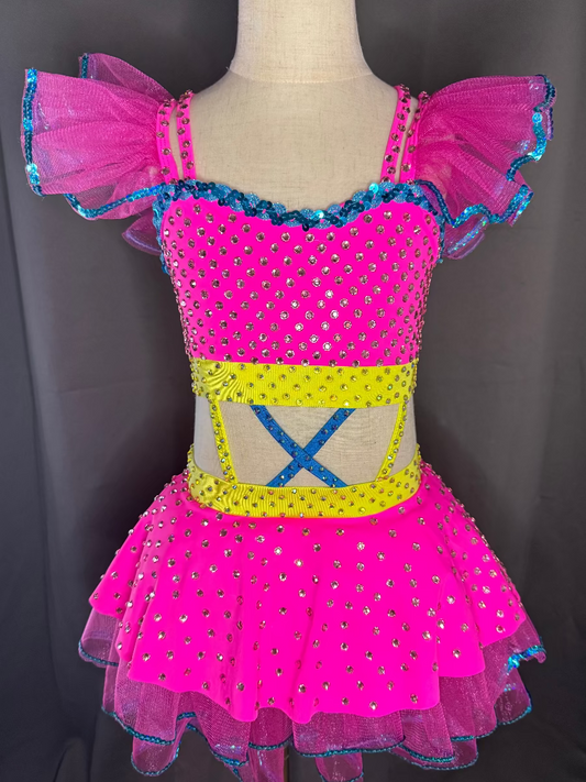 Cotton Candy Dream – Neon Pink, Yellow & Blue Tulle Dance Costume (Child Size 8)