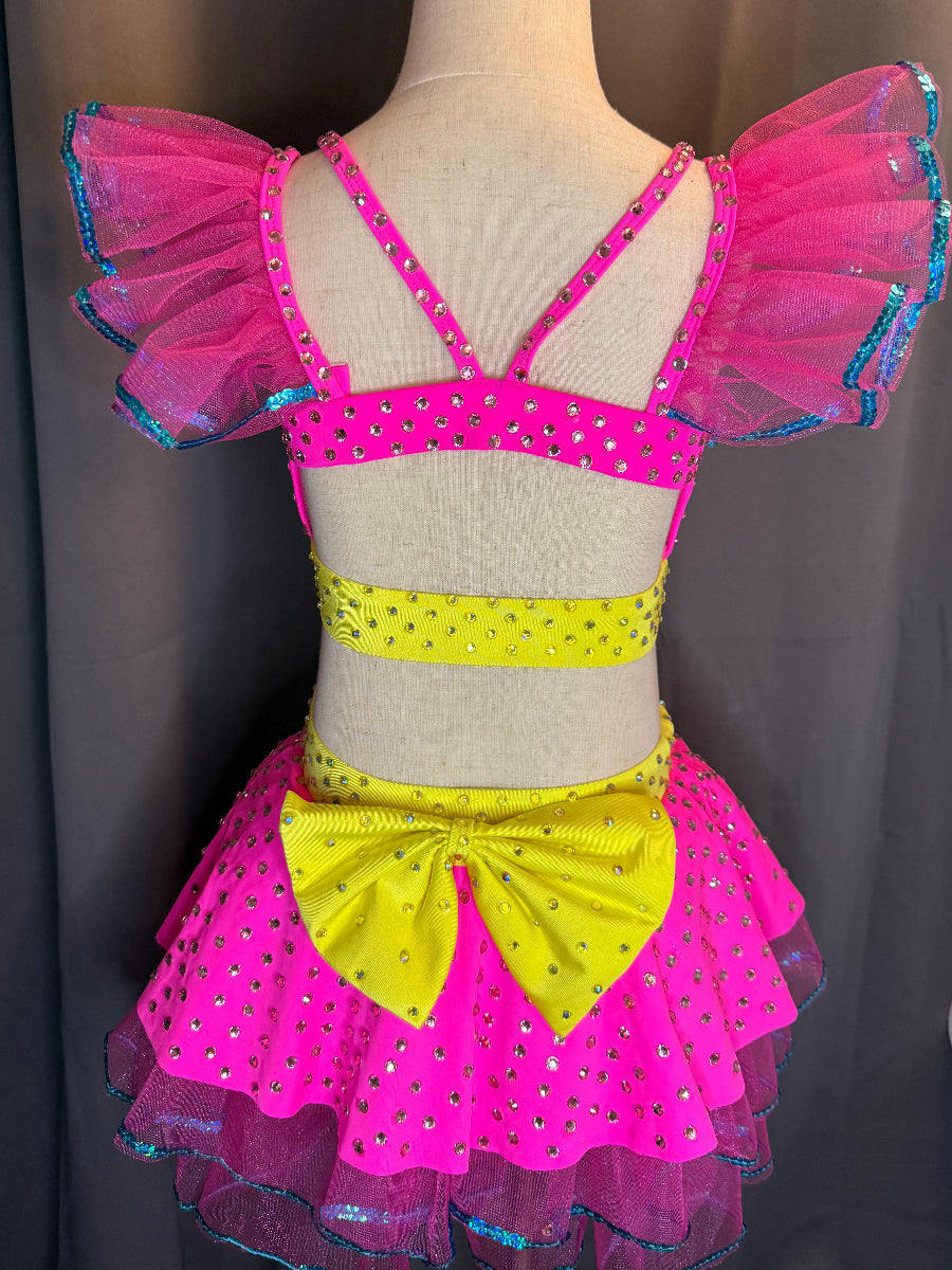 Cotton Candy Dream – Neon Pink, Yellow & Blue Tulle Dance Costume (Child Size 8)
