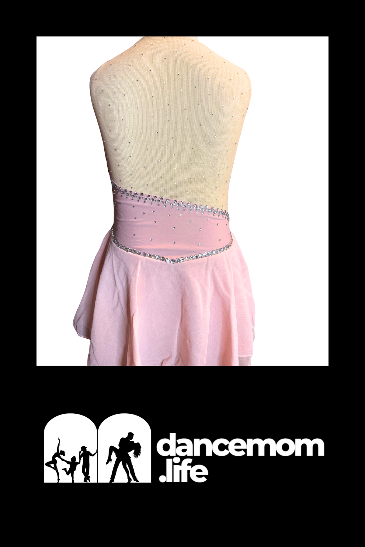 Pink satin dance skirt with a sparkling silver beaded waistband.