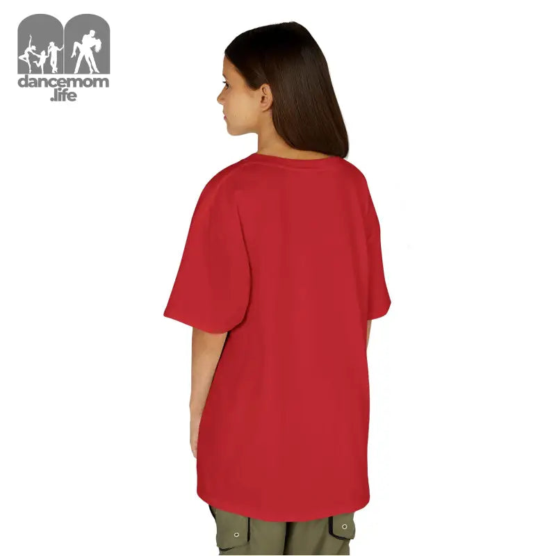 Red oversized t-shirt shown from the back view.