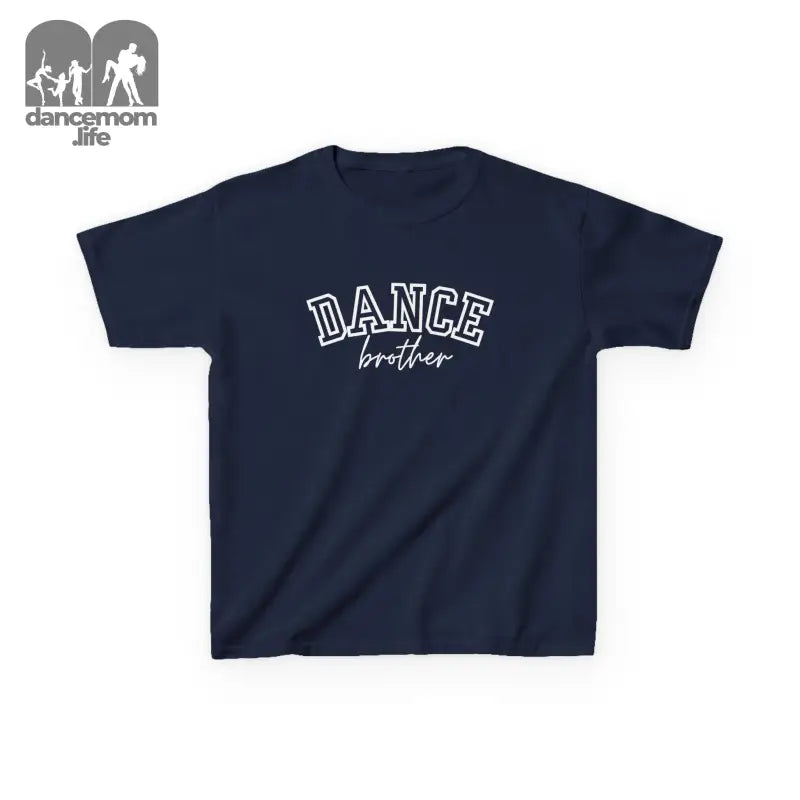 Navy blue t-shirt with ’DANCE brother’ text printed on the front.