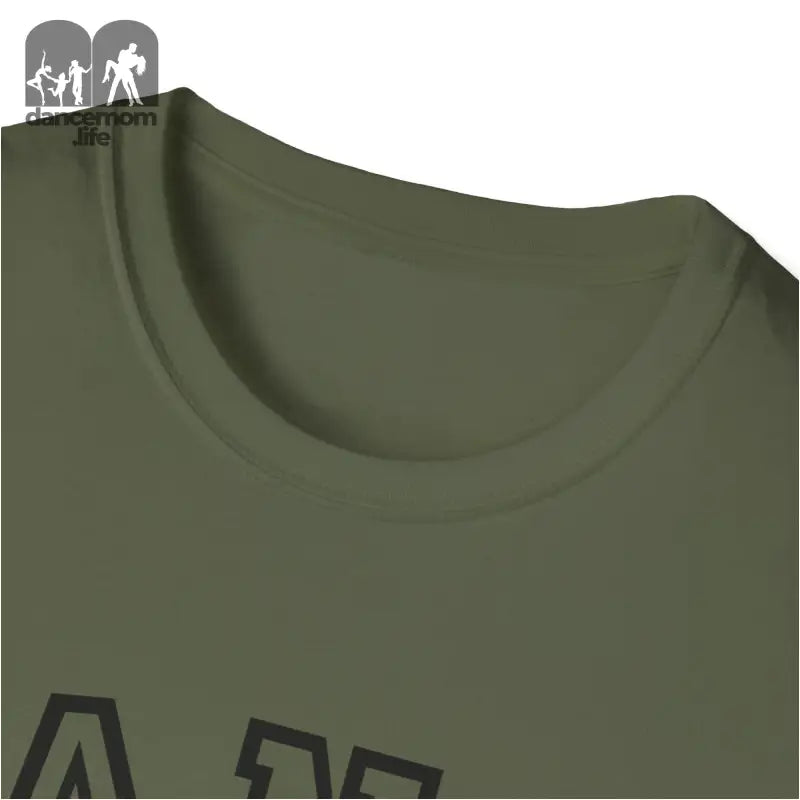 Olive green t-shirt with a crew neckline.