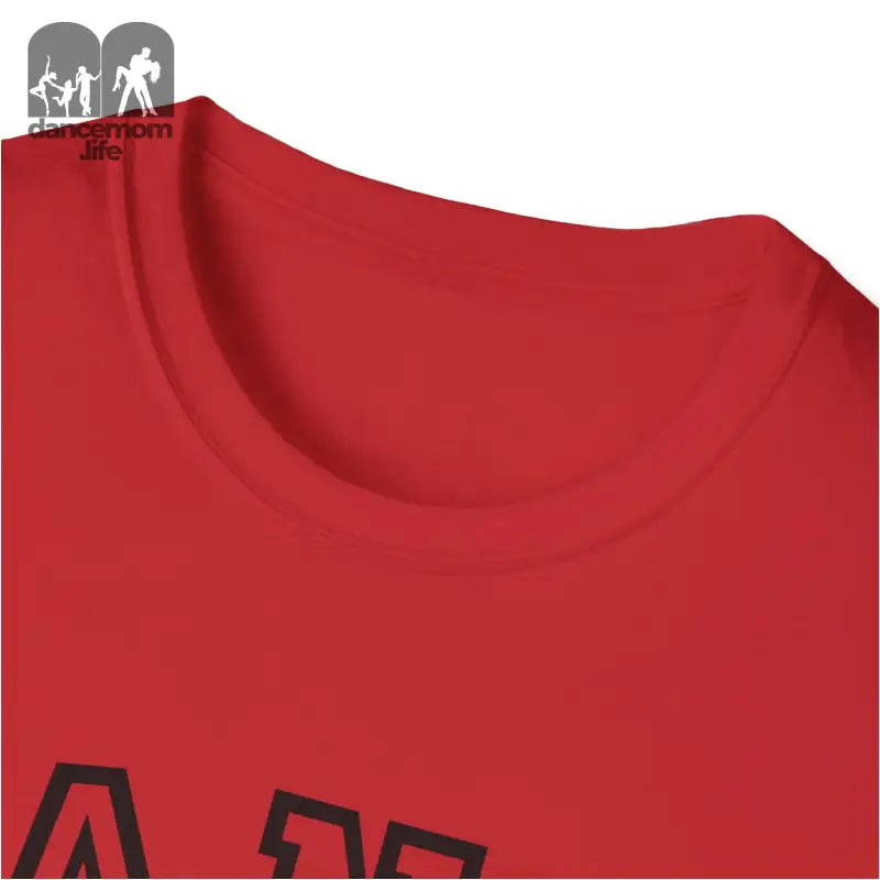 Red t-shirt with a black graphic design visible at the bottom edge.