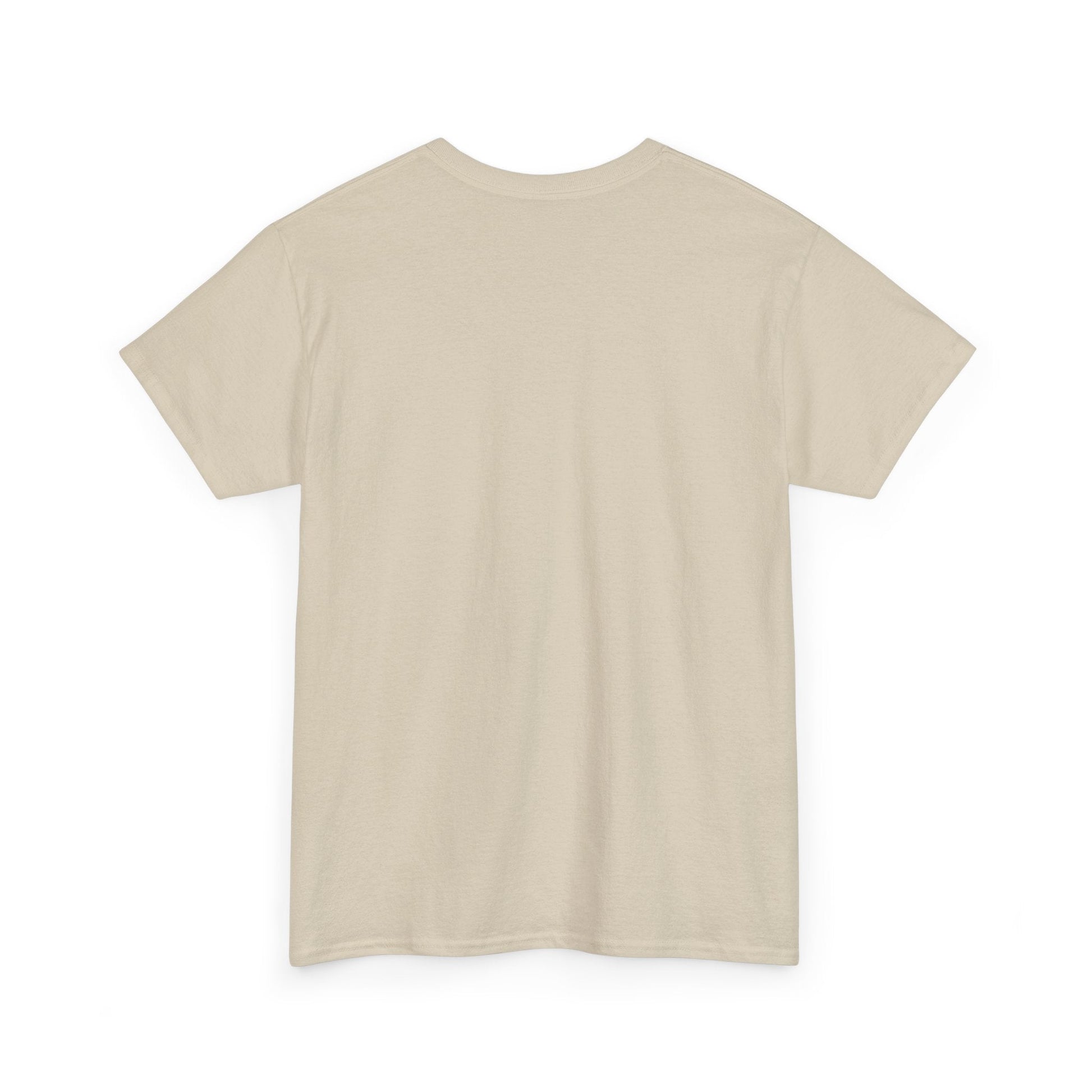 Beige short-sleeved crew neck t-shirt made of soft cotton fabric.