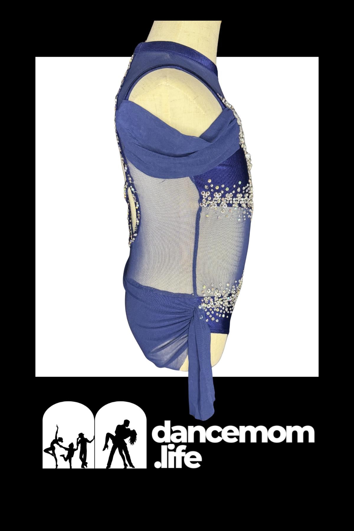 Dance Costume Leotard | Rhinestone Crystal Bodice | Girls Size 6 | Jazz Lyrical Performance - "Blue Diamanté"