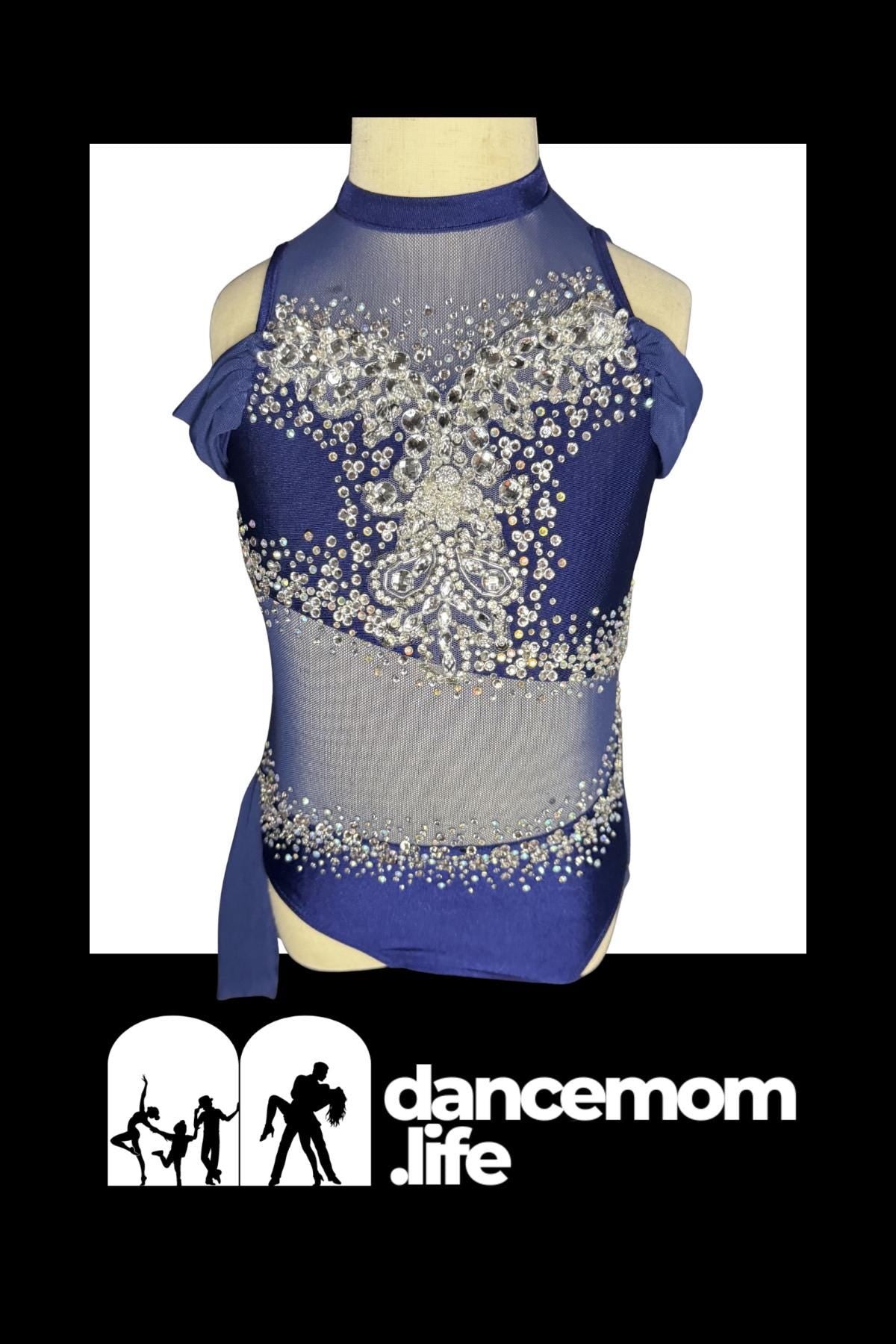 Dance Costume Leotard | Rhinestone Crystal Bodice | Girls Size 6 | Jazz Lyrical Performance - "Blue Diamanté"