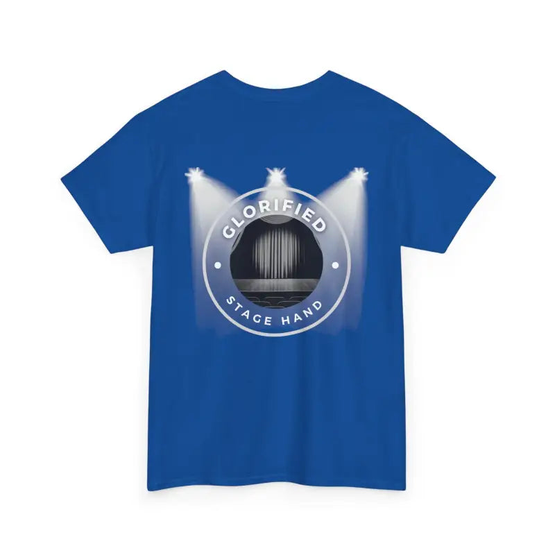 Royal blue t-shirt with a circular spotlight logo design on the back.