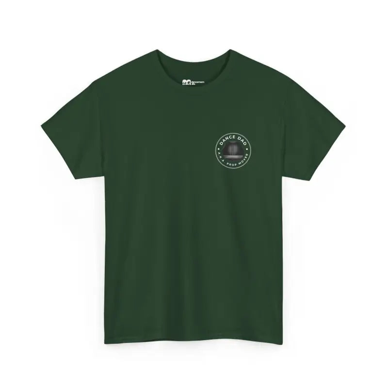 Forest green t-shirt with a circular logo on the chest.