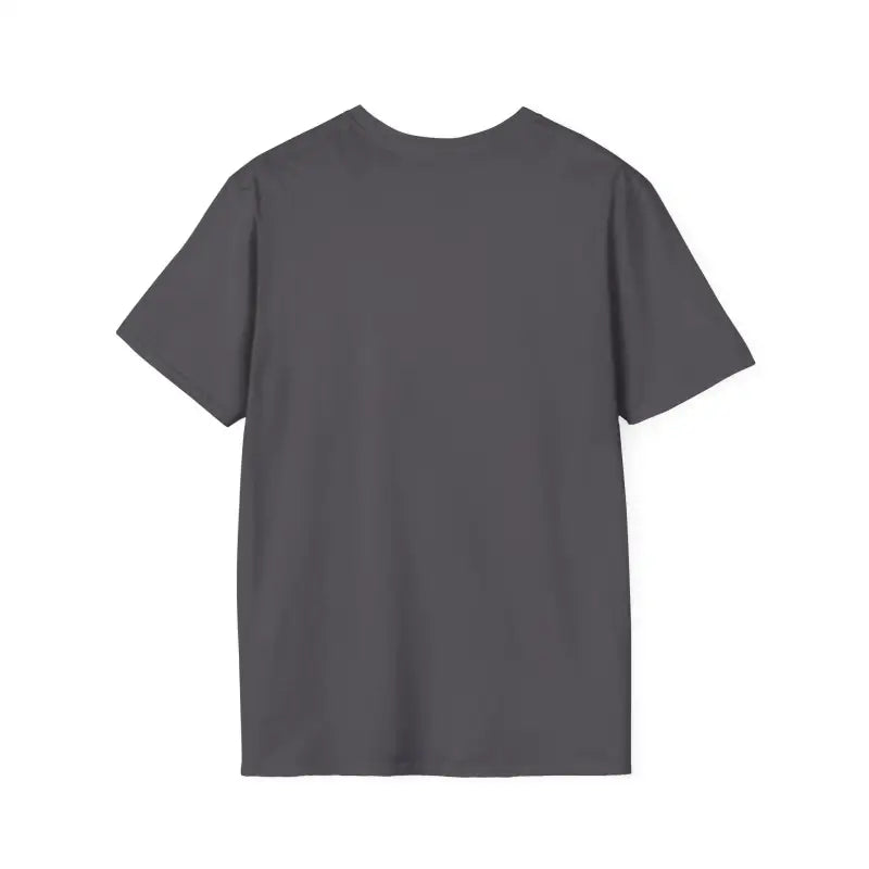 Dark gray short-sleeved t-shirt.