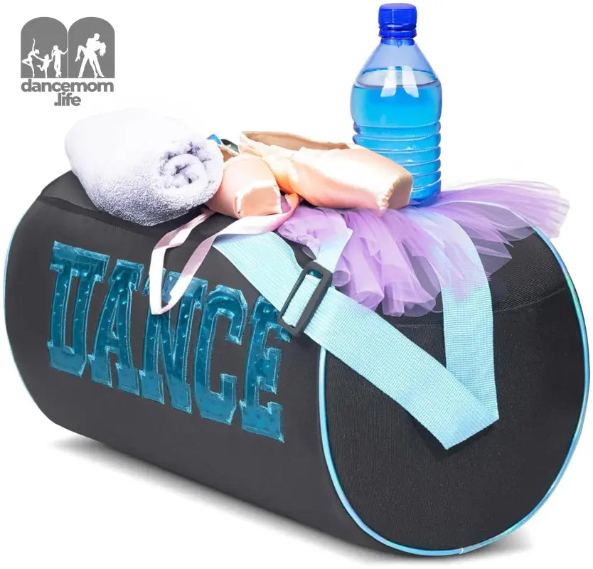 Dance Duffle Bag for Girls, Water-Resistant Kids Travel Bag with Adjustable Carry on and Handy Pouch, Dance Accessories for Girls (Black/Turquoise) One Size