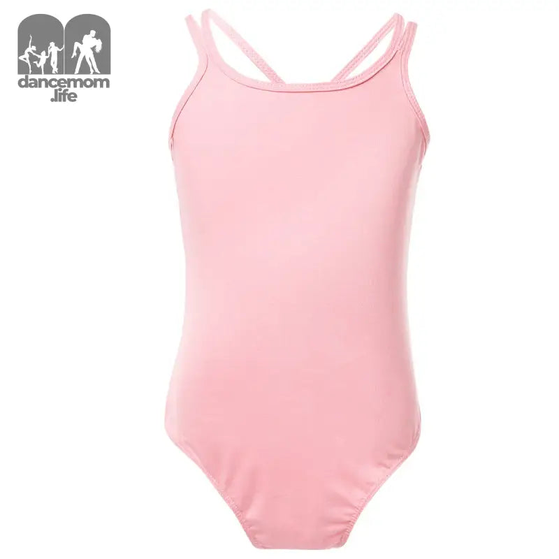 Pink ballet or dance leotard with crossed straps.