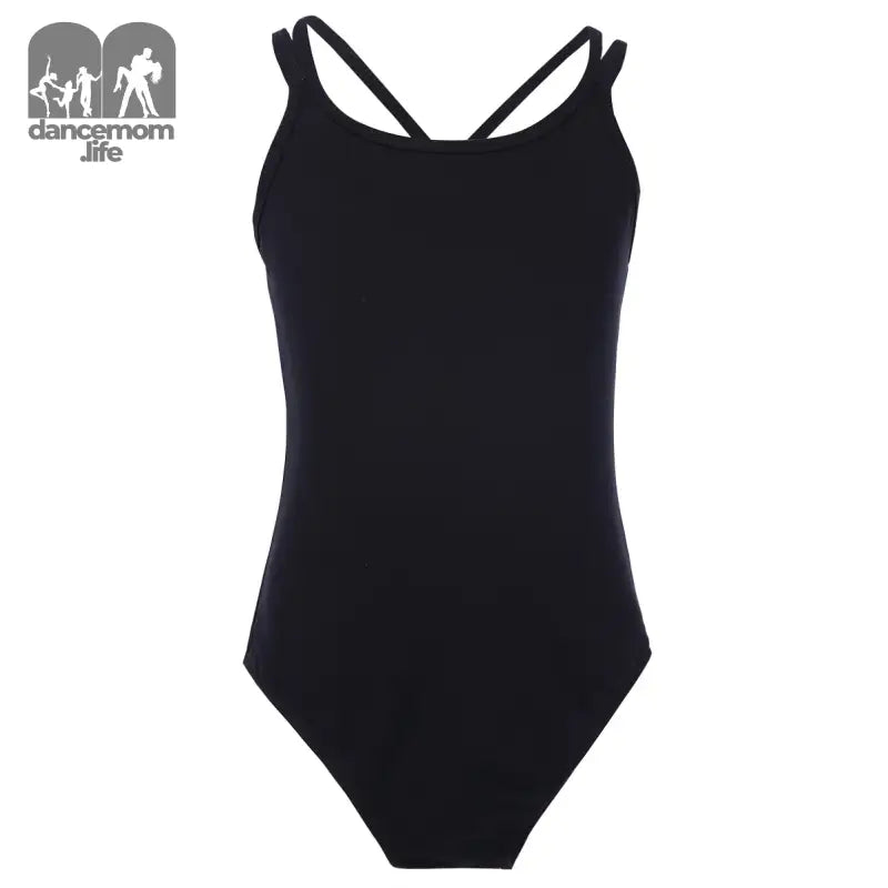 Black one-piece swimsuit with crossed back straps.