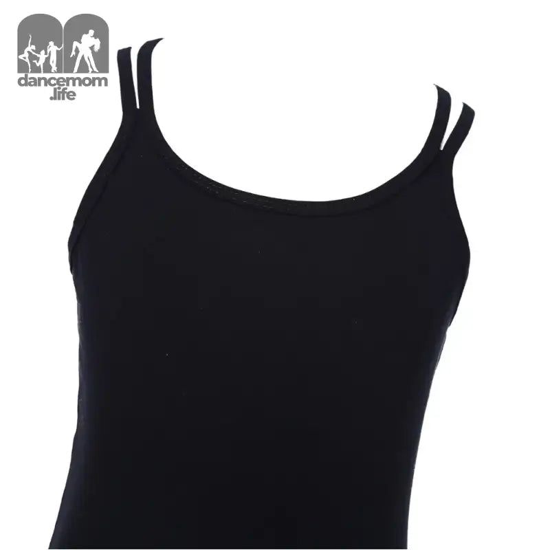 Black sleeveless tank top with double straps.