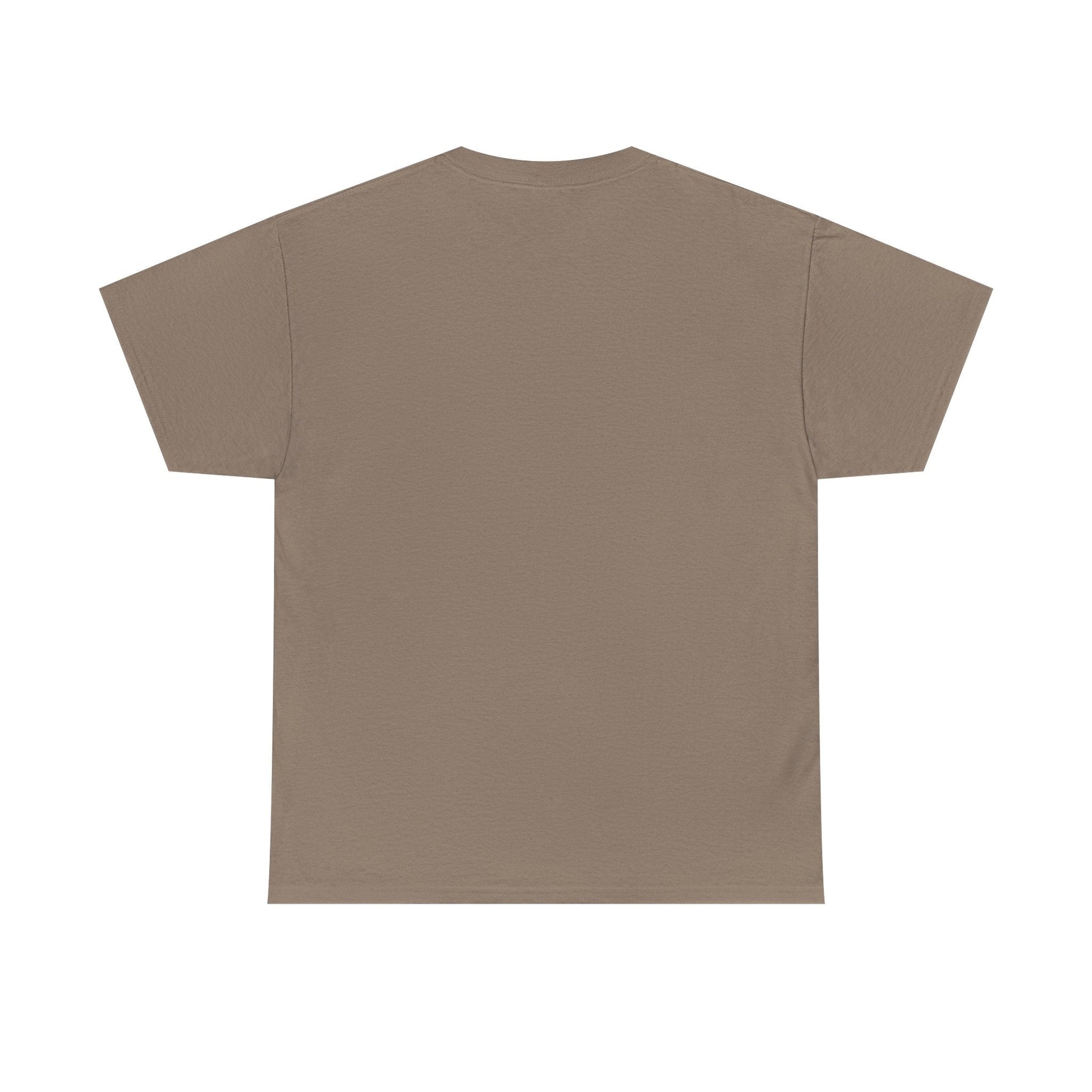 A plain beige short-sleeved t-shirt with a simple crew neck design.