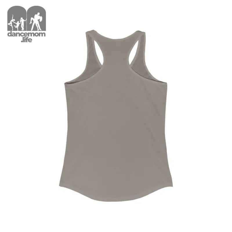 Gray racerback tank top with curved hemline.