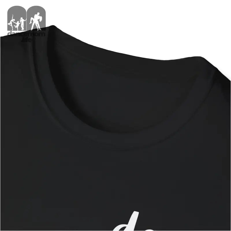 Black t-shirt with a partial white graphic visible.