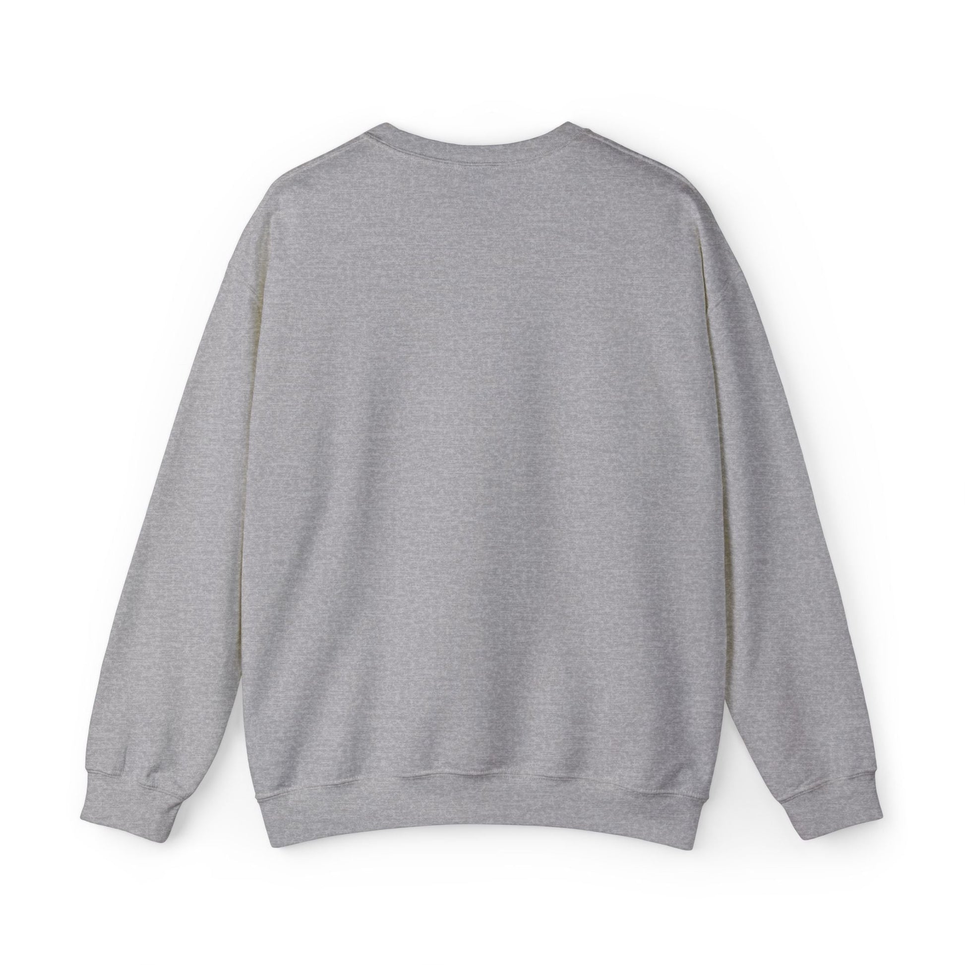 Gray heathered long-sleeved sweatshirt with ribbed cuffs and hem.