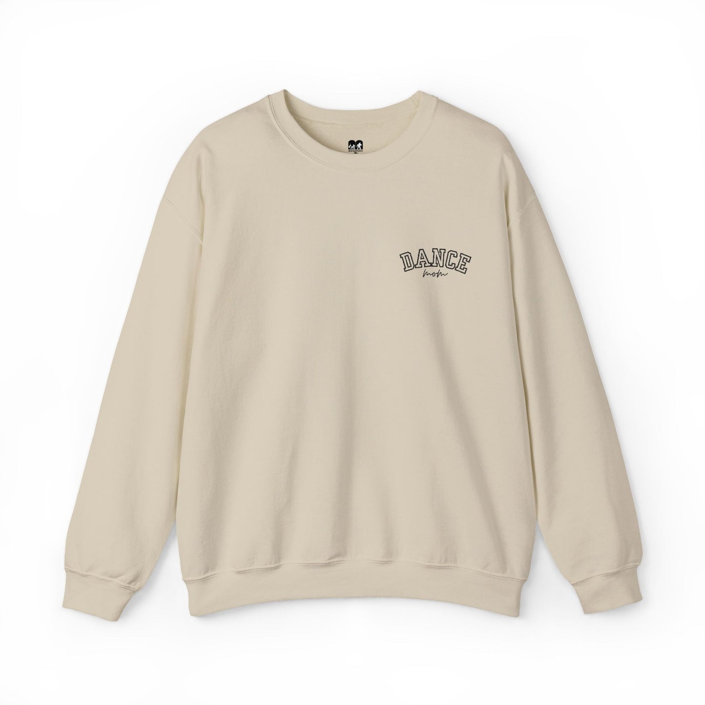 Beige long-sleeved sweatshirt with ’dance’ embroidered in black arched lettering on the chest.