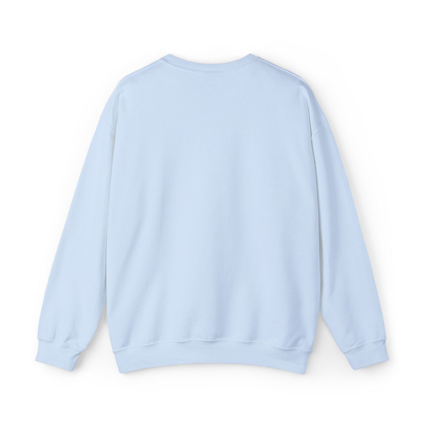 A soft pastel blue, long-sleeved crewneck sweatshirt with a relaxed fit and ribbed cuffs.