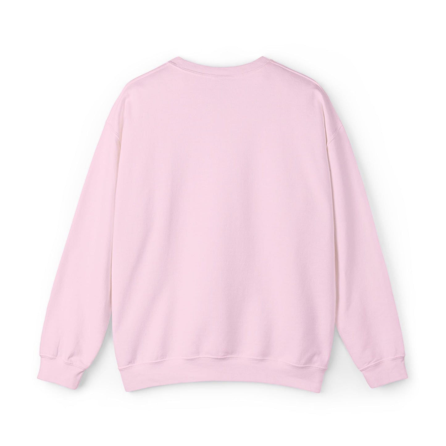 A soft pink, long-sleeved crewneck sweatshirt with a smooth fabric texture and ribbed cuffs.