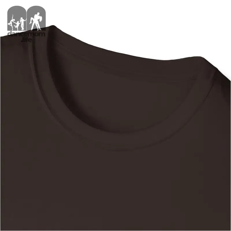 Dark brown crew neck t-shirt collar.