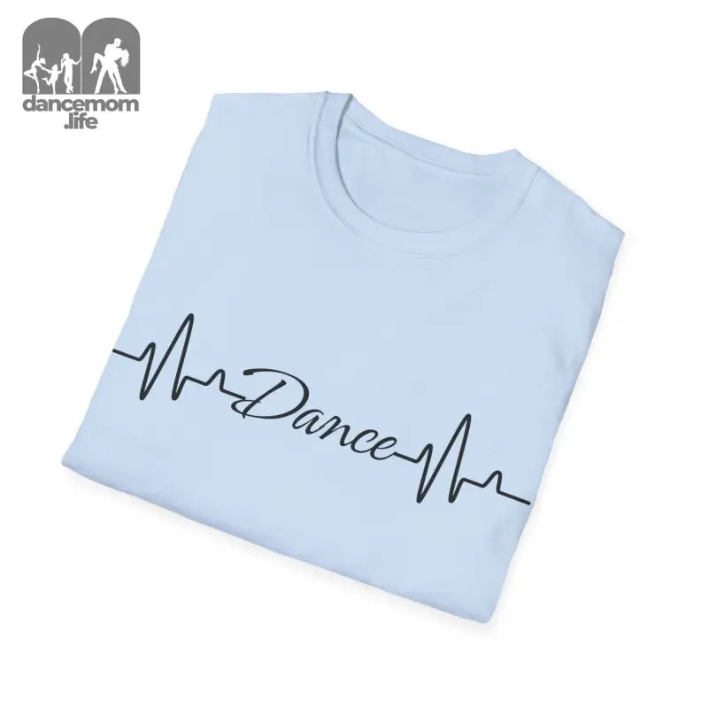 Light blue t-shirt with ’Dance’ text and heartbeat line design.